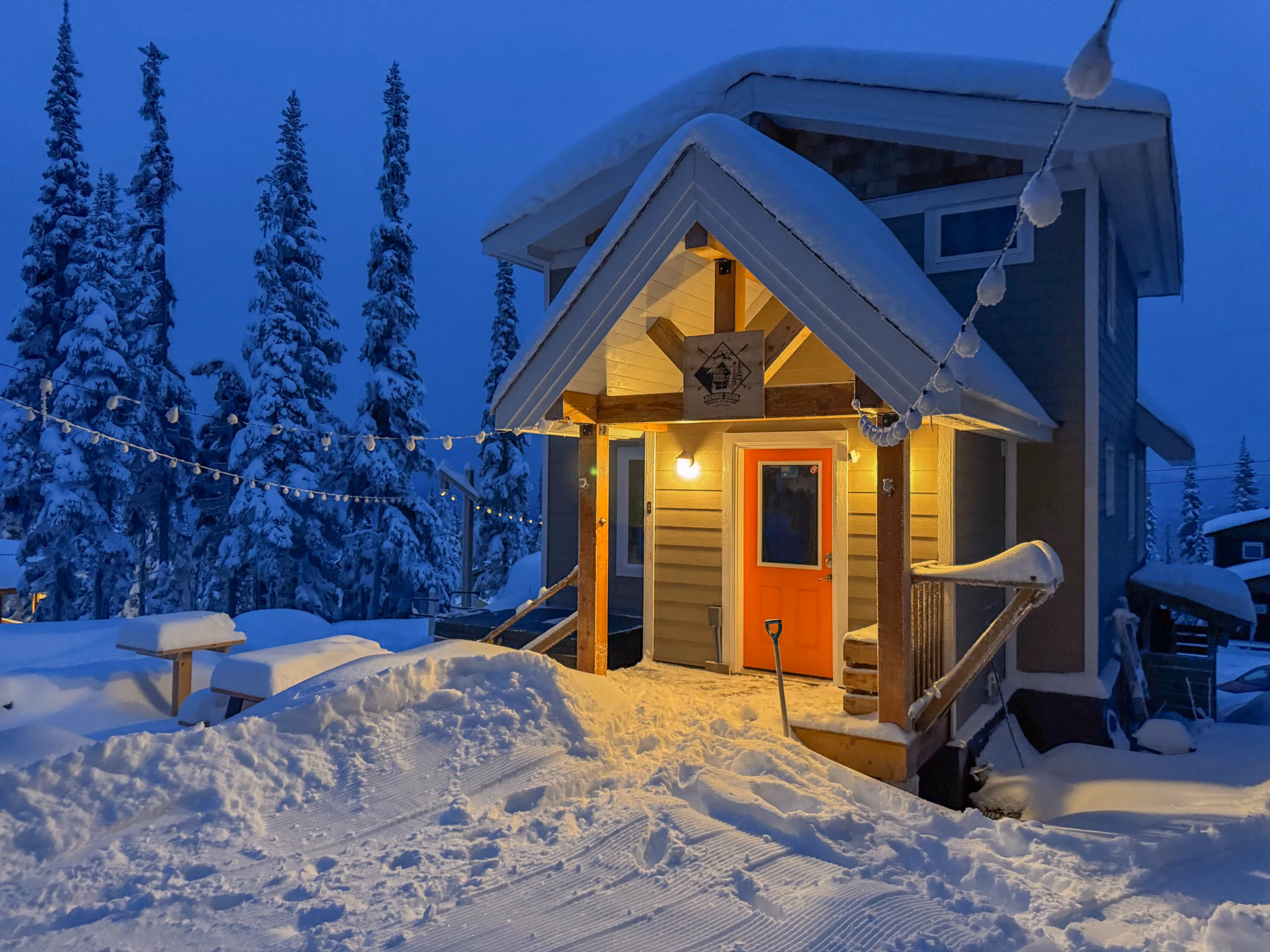 Bonnie Doon family cabin in winter near Hudson Bay Mountain