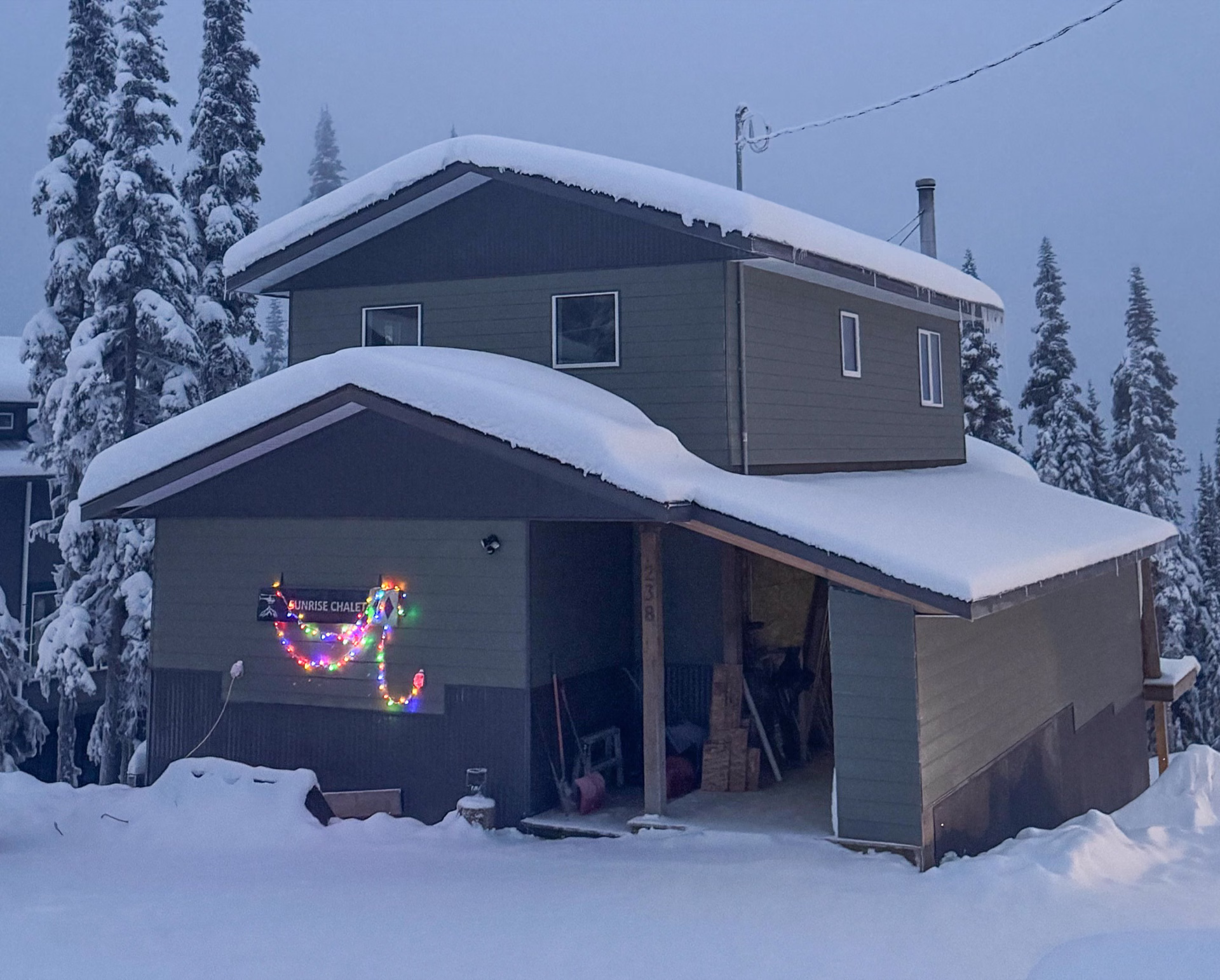 Sunrise Chalet with valley views in winter on Hudson Bay Mountain